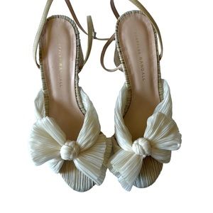 Loeffler Randall Camellia Bow High Heel Bridal Wedding Sandals in Pearl White